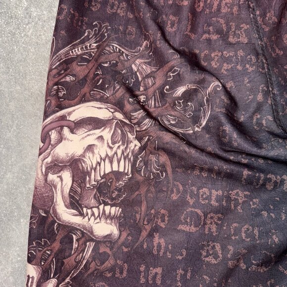 Affliction Swim Trunks Mens 38 Board Shorts Swimsuit Skull Wings Patch Black Y2K - Picture 6 of 7